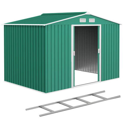 9.1' x 6.4' x 6.3' Garden Storage Shed, Foundation Kit, Metal Tool House, Double Doors, Green Sheds Green at Gallery Canada