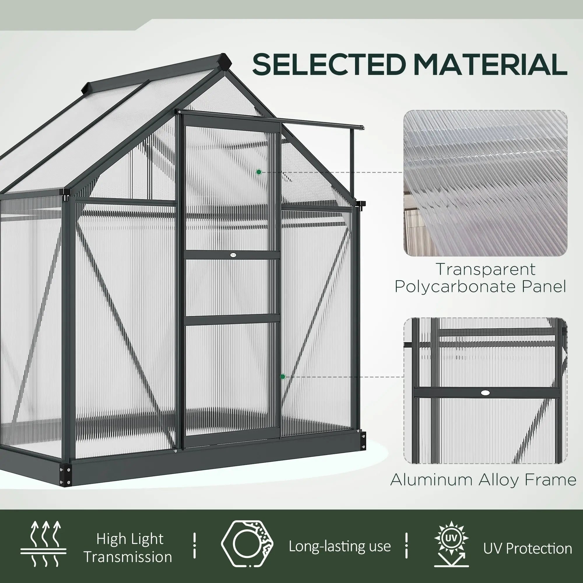 Greenhouse Garden, PC Board with Sliding Door, 6.2' x 4.3' x 6.6', Grey Walk In Greenhouses at Gallery Canada