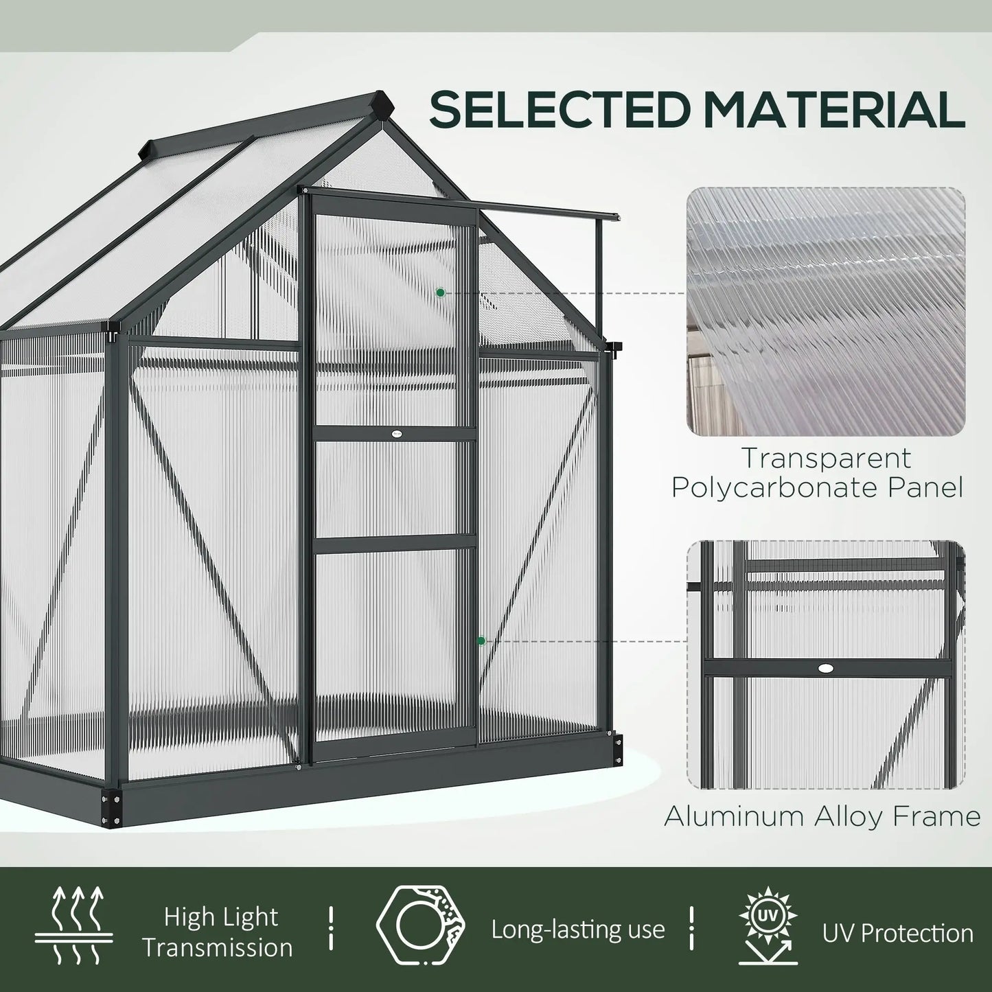 Greenhouse Garden, PC Board with Sliding Door, 6.2' x 4.3' x 6.6', Grey Walk In Greenhouses at Gallery Canada