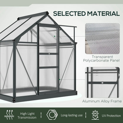 Greenhouse Garden, PC Board with Sliding Door, 6.2' x 4.3' x 6.6', Grey Walk In Greenhouses at Gallery Canada
