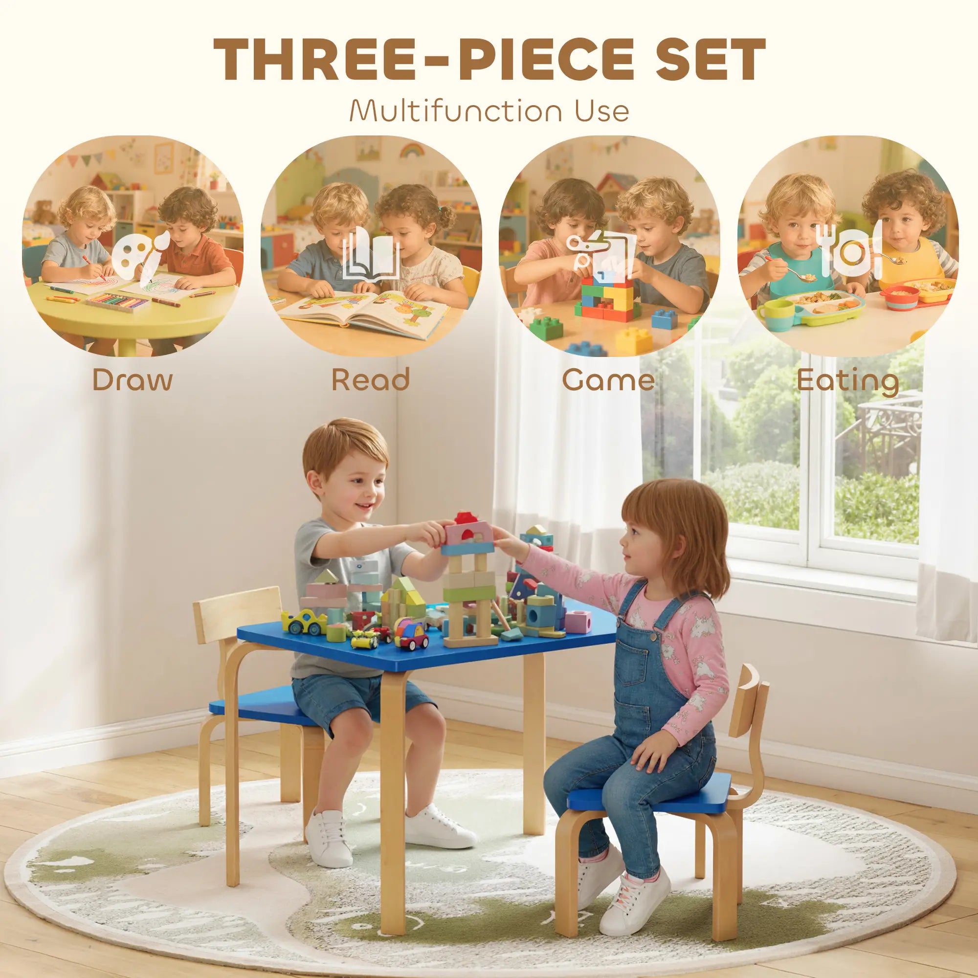 Kids Table And 2 Chair Set, Multi-Activity Furniture, Blue Kids Table Sets at Gallery Canada