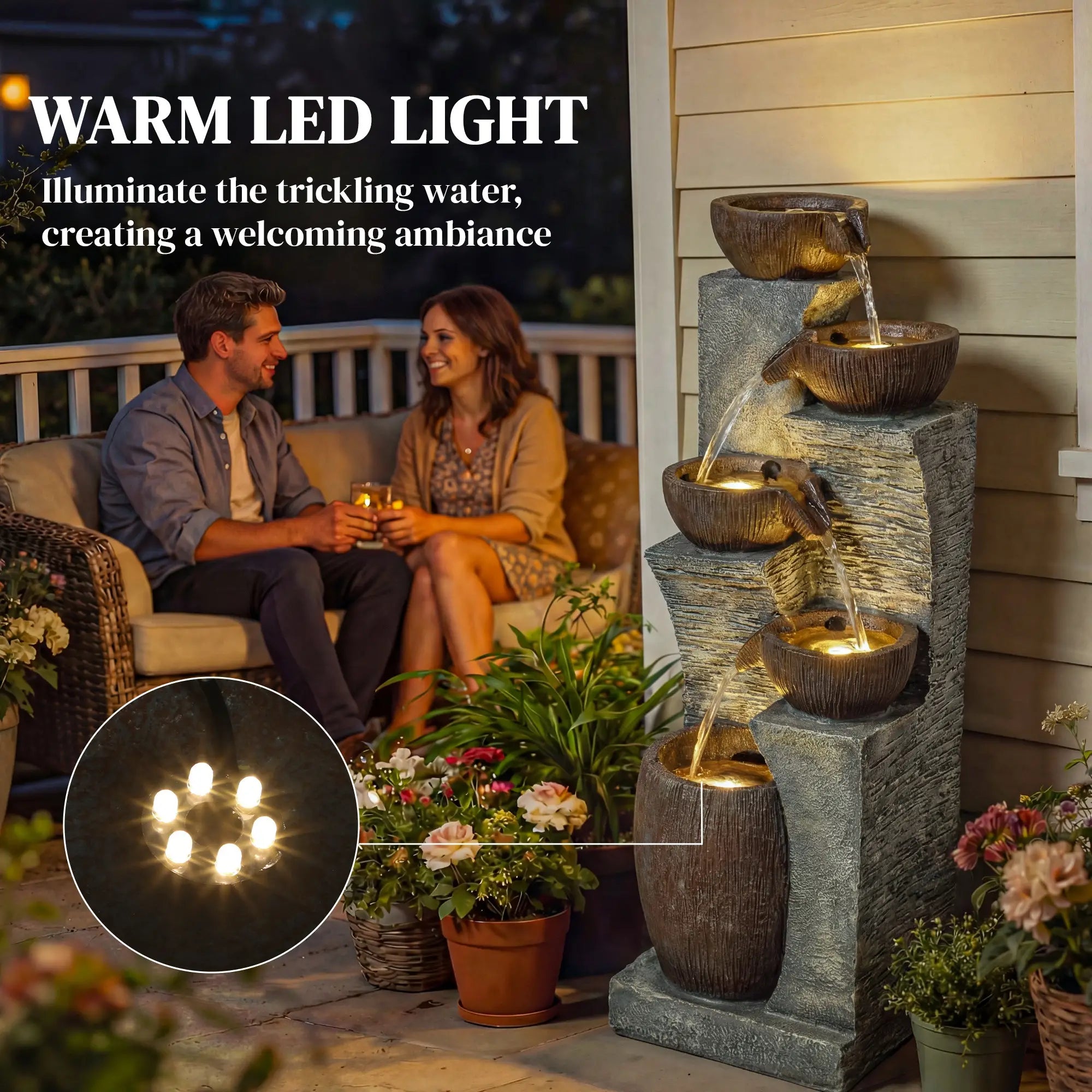 5-Tier Outdoor Water Fountain, Cascading Rock Waterfall, Grey Rustic Brown Water Fountains at Gallery Canada