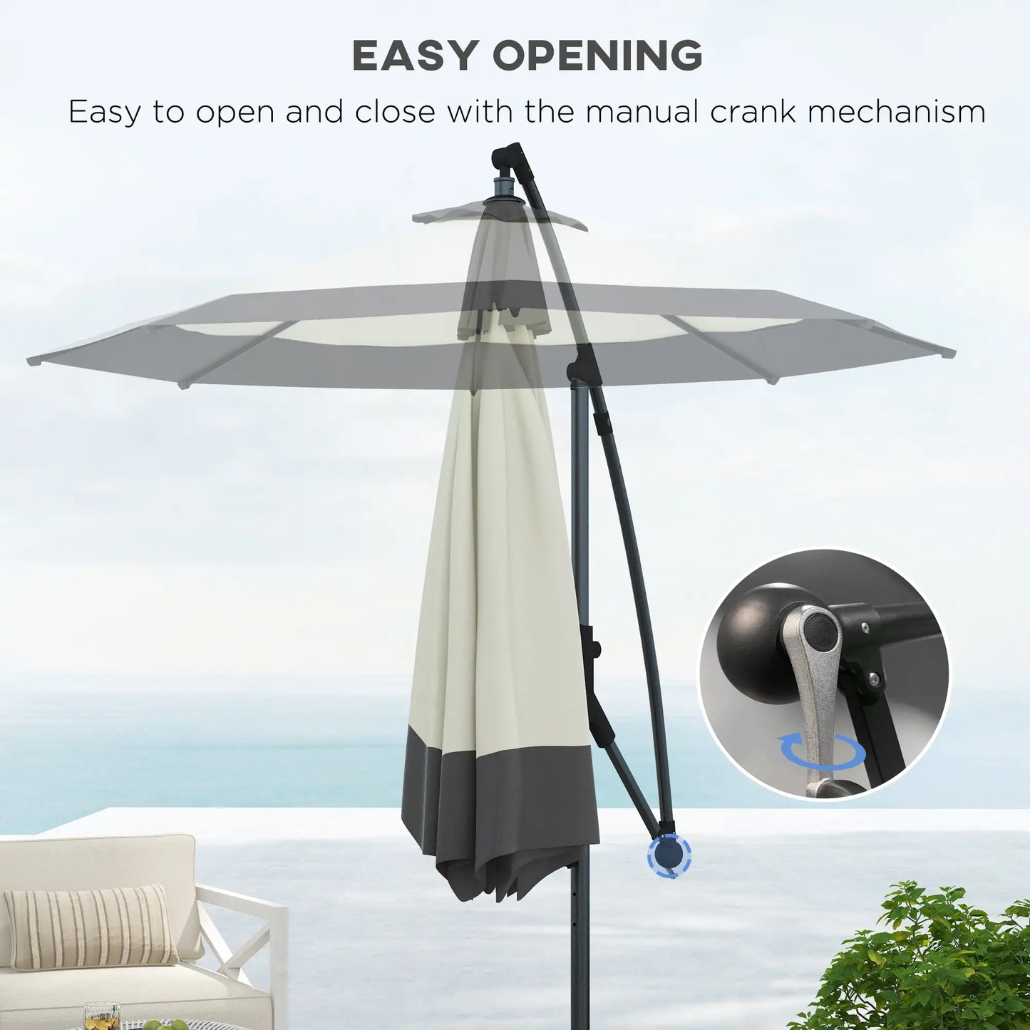 10 FT Cantilever Umbrella, Round Hanging Offset with Crank, Tilt, Grey Cantilever Umbrellas at Gallery Canada