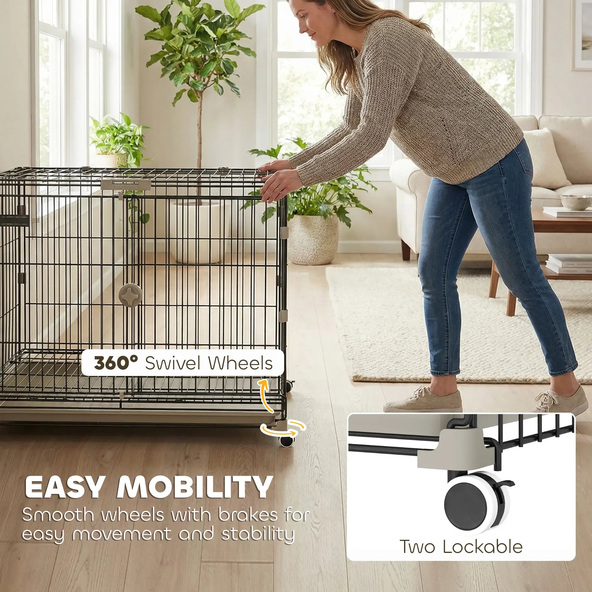 30 Inch Foldable Dog Crate, Metal Cage with Tray & Wheels, Black Dog Cages & Crates at Gallery Canada