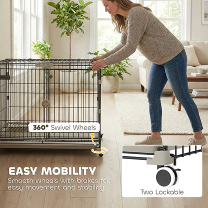 30 Inch Foldable Dog Crate, Metal Cage with Tray & Wheels, Black Dog Cages & Crates at Gallery Canada