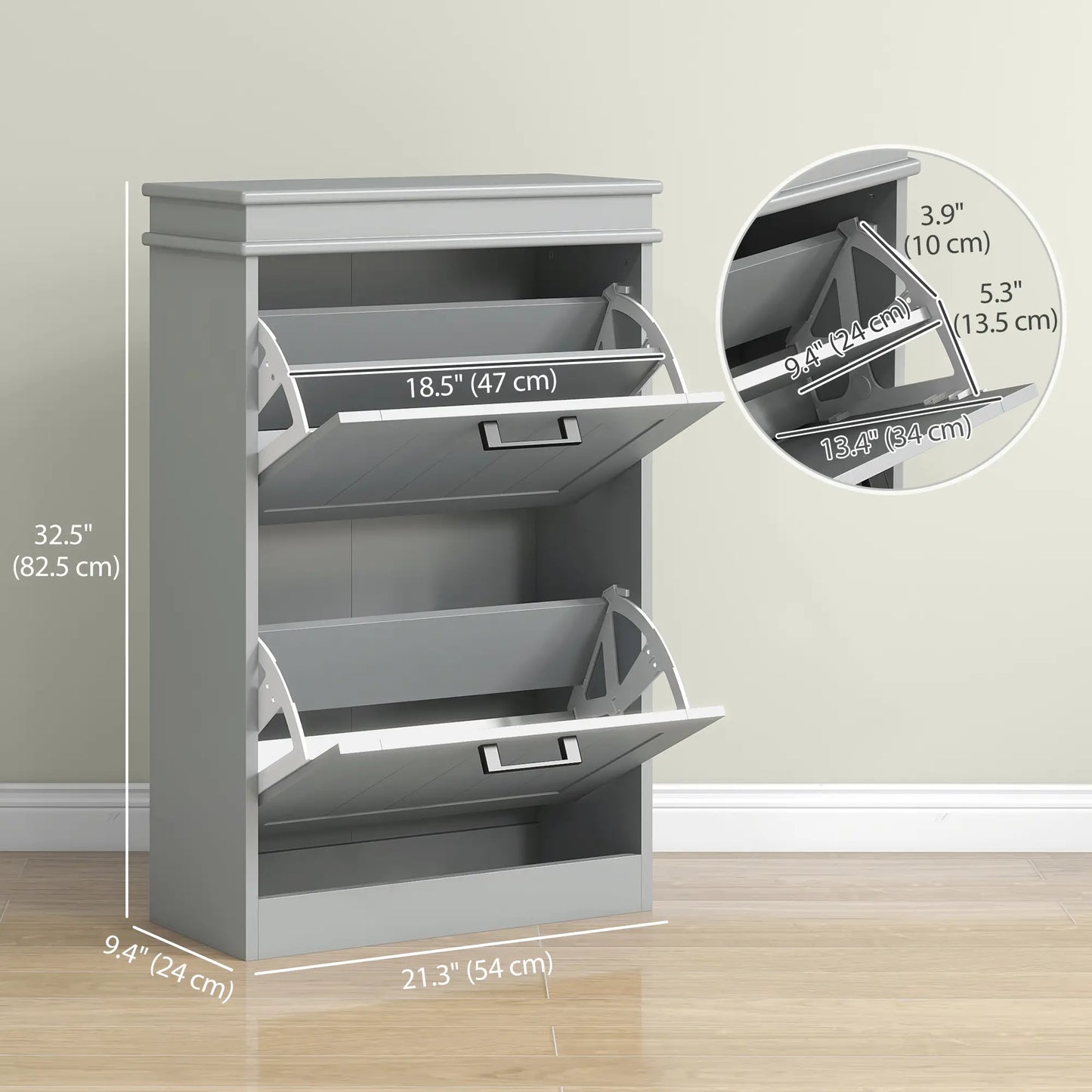 Shoe Storage Cabinet, 2 Flip Drawers, Adjustable Shelves, 10 Pairs, Grey Shoe Storage Cabinets & Racks at Gallery Canada