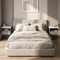 Floating Nightstands Set of 2, Drawer, Marble Top, Natural