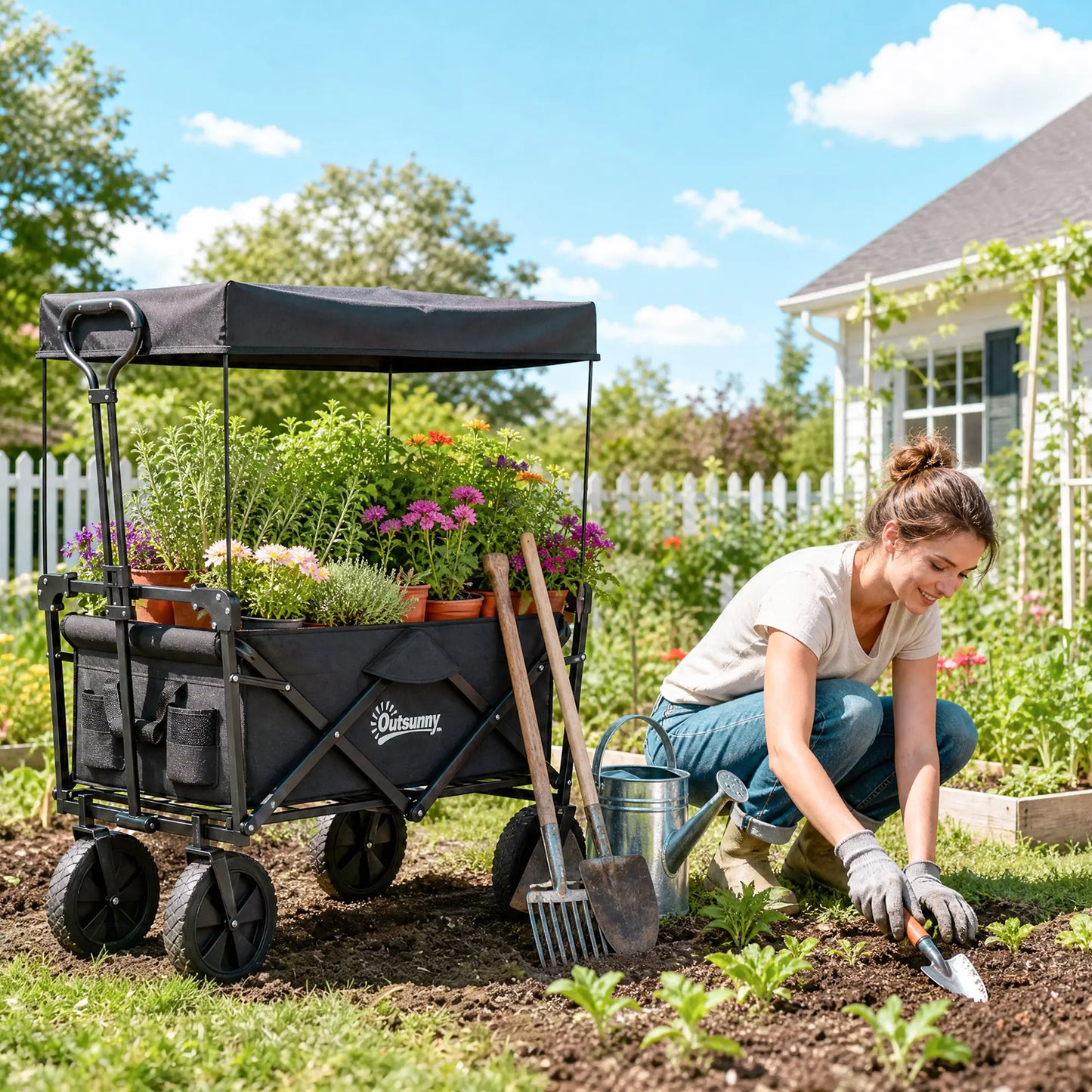 Steel Frame Folding Garden Cart, Collapsible Wagon, Removable Canopy Folding Garden Carts at Gallery Canada
