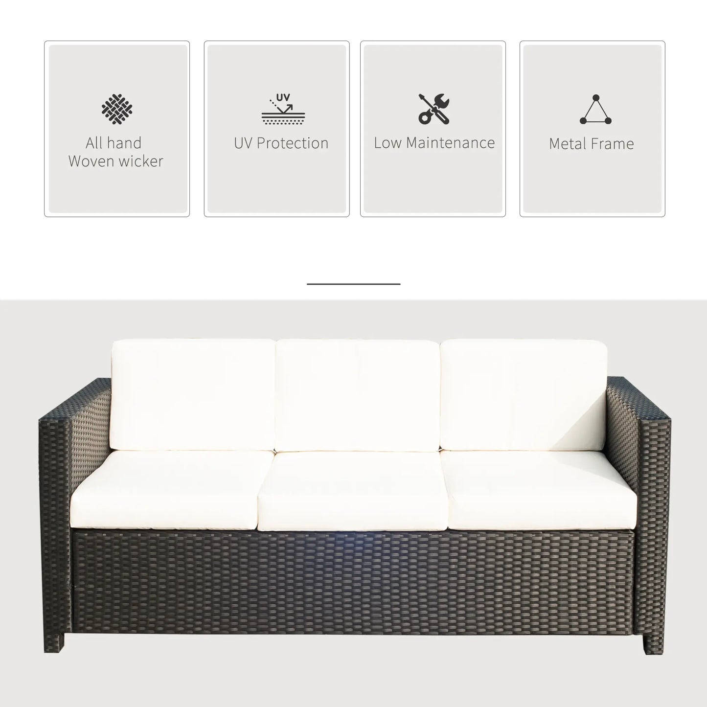 3 Seat Rattan Wicker Sofa, Outdoor Patio Furniture, Cream White Patio Furniture Sets at Gallery Canada