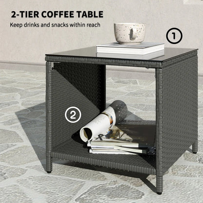 5 Piece Rattan Balcony Set, Wicker Outdoor Furniture, 2-Tier Coffee Table, Ottomans, Cream White, Grey Patio Furniture Sets at Gallery Canada