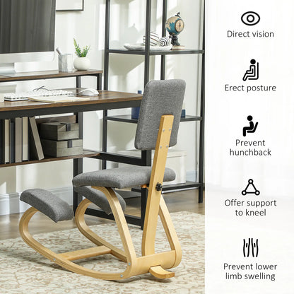 Ergonomic Kneeling Chair, Rocking Wood Kneel Stool with Backrest for Improve Posture, Back Pain, Grey Office Chairs at Gallery Canada