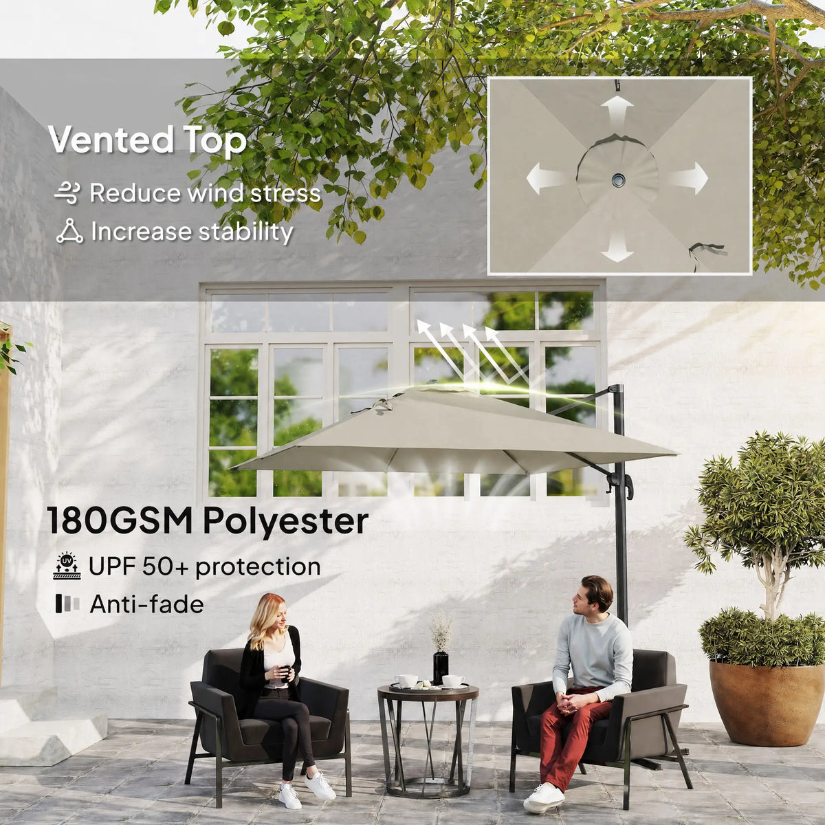 Pergola en aluminium à cantilever de 8 pieds, rotation à 360°, gris foncé