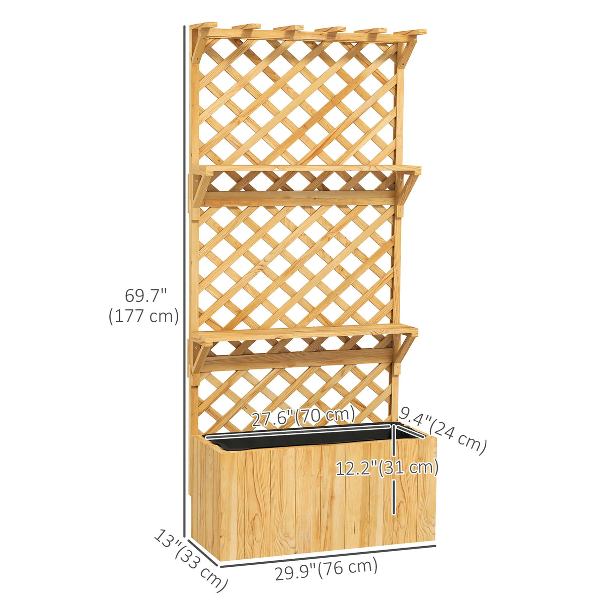 Wooden Raised Garden Bed With Trellis, Hanging Roof, Plant Shelf Wooden Planter Boxes at Gallery Canada