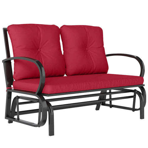 2-Person Outdoor Glider Chair, Steel Frame with Cushions, Red