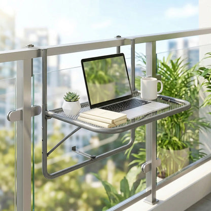 Table suspendue ajustable pour balcon, Bureau mural en métal, Support pour fleurs extérieur, Gris