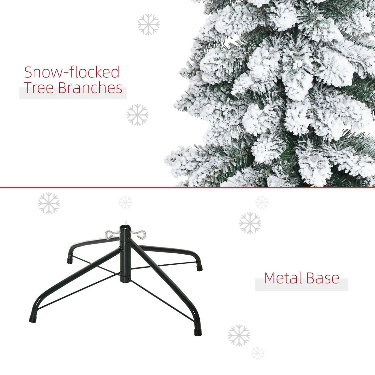 6 Ft Snow-Flocked Artificial Christmas Tree, Slim Pencil, Metal Base, Green Artificial Christmas Trees at Gallery Canada