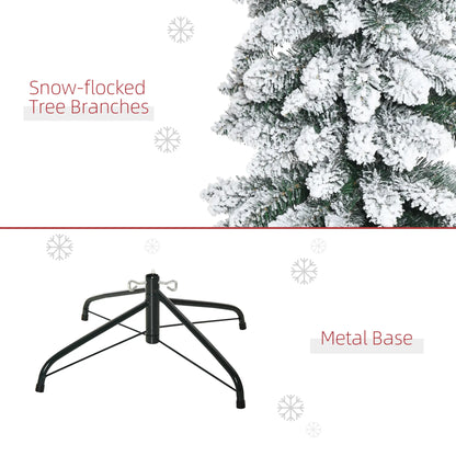 6 Ft Snow-Flocked Artificial Christmas Tree, Slim Pencil, Metal Base, Green Artificial Christmas Trees at Gallery Canada