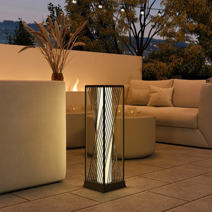 Rattan Solar Floor Lamp, Auto On/Off LED, IP44, Grey Solar Post Lamps at Gallery Canada