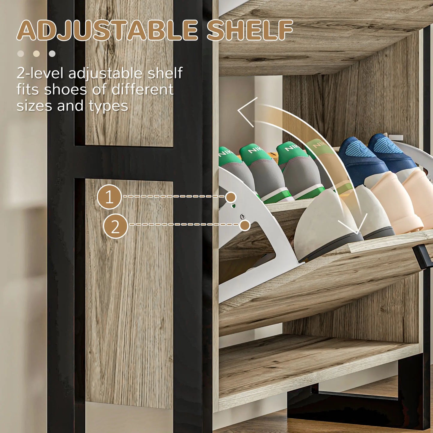 Shoe Cabinet, 3 Flip Drawer, Narrow for 15 Pairs, Walnut Shoe Storage Cabinets & Racks at Gallery Canada