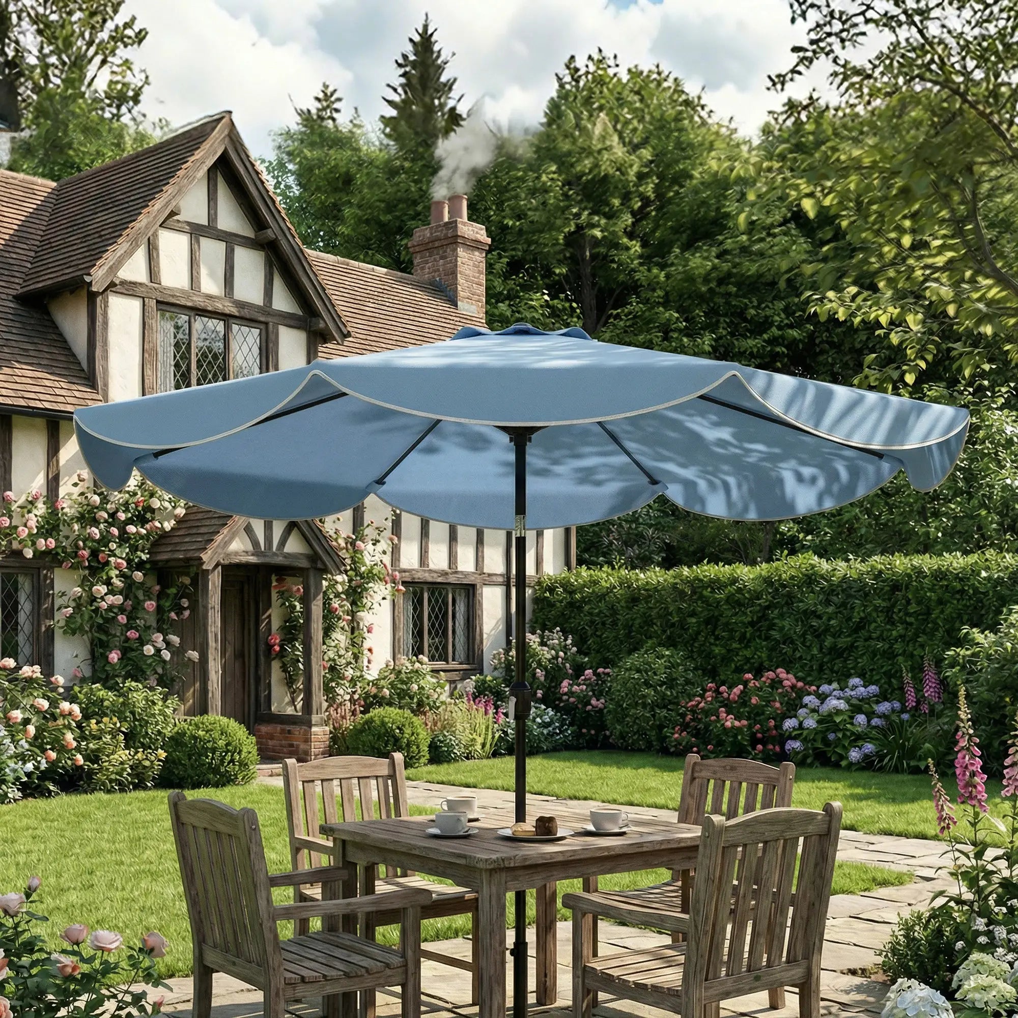 9' x 9' Round Market Umbrella, Tilt Crank, Patio Garden Poolside, Sky Blue Sun Umbrellas at Gallery Canada