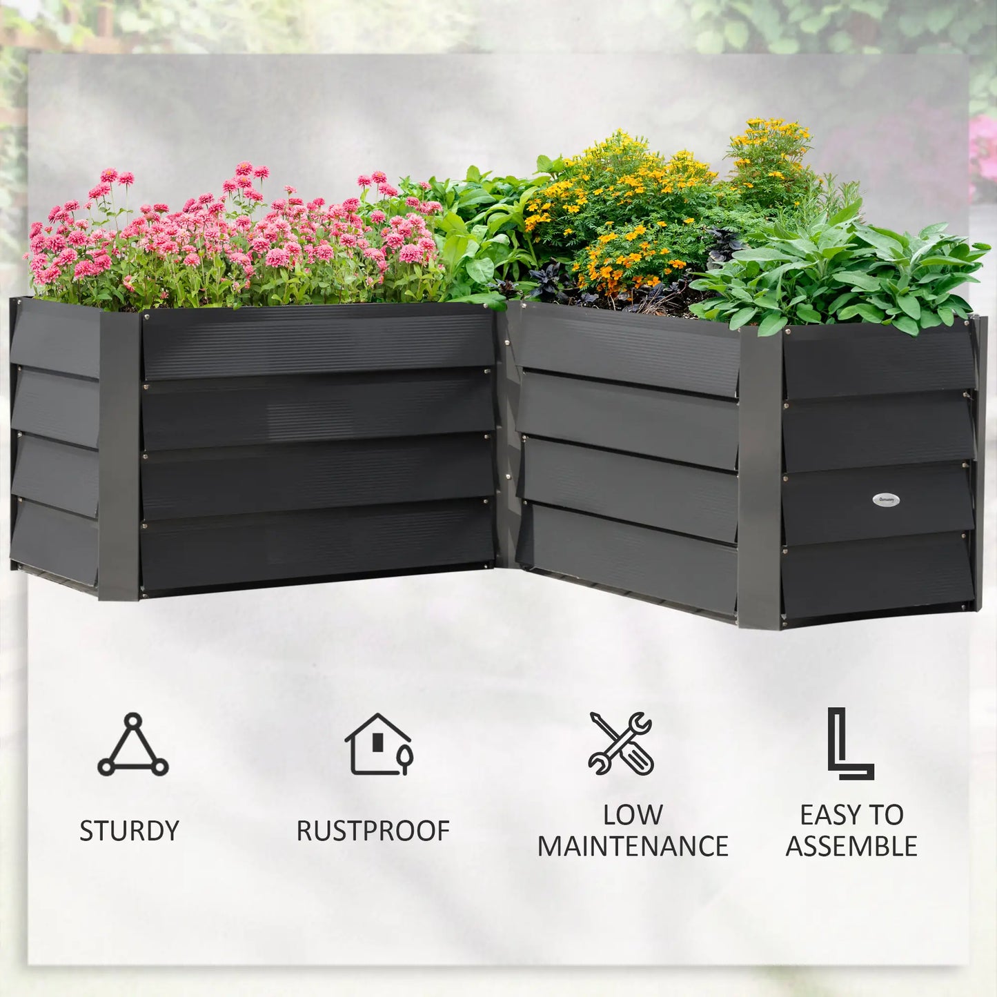 45" x 45" x 17" L-Shaped Galvanized Steel Raised Garden Bed, Dark Grey Raised Garden Beds at Gallery Canada