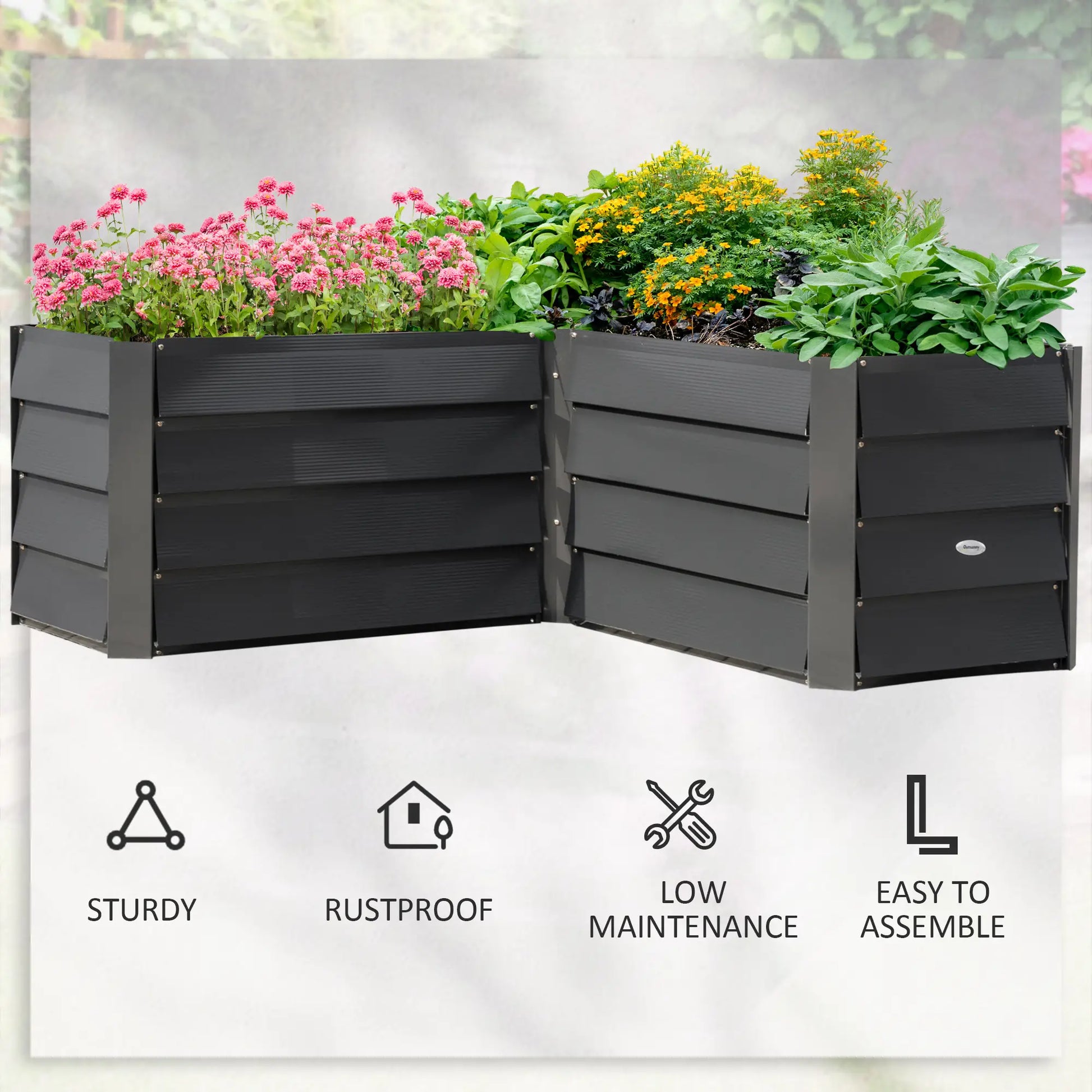 45" x 45" x 17" L-Shaped Galvanized Steel Raised Garden Bed, Dark Grey Raised Garden Beds at Gallery Canada