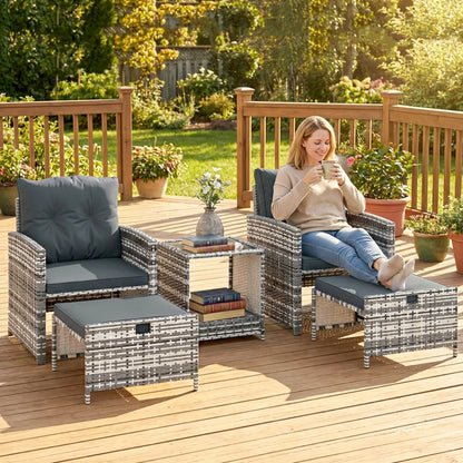 5 Piece Patio Furniture Set, Wicker Chairs, 2-Tier Glass Table, Grey/Dark Grey Patio Furniture Sets at Gallery Canada