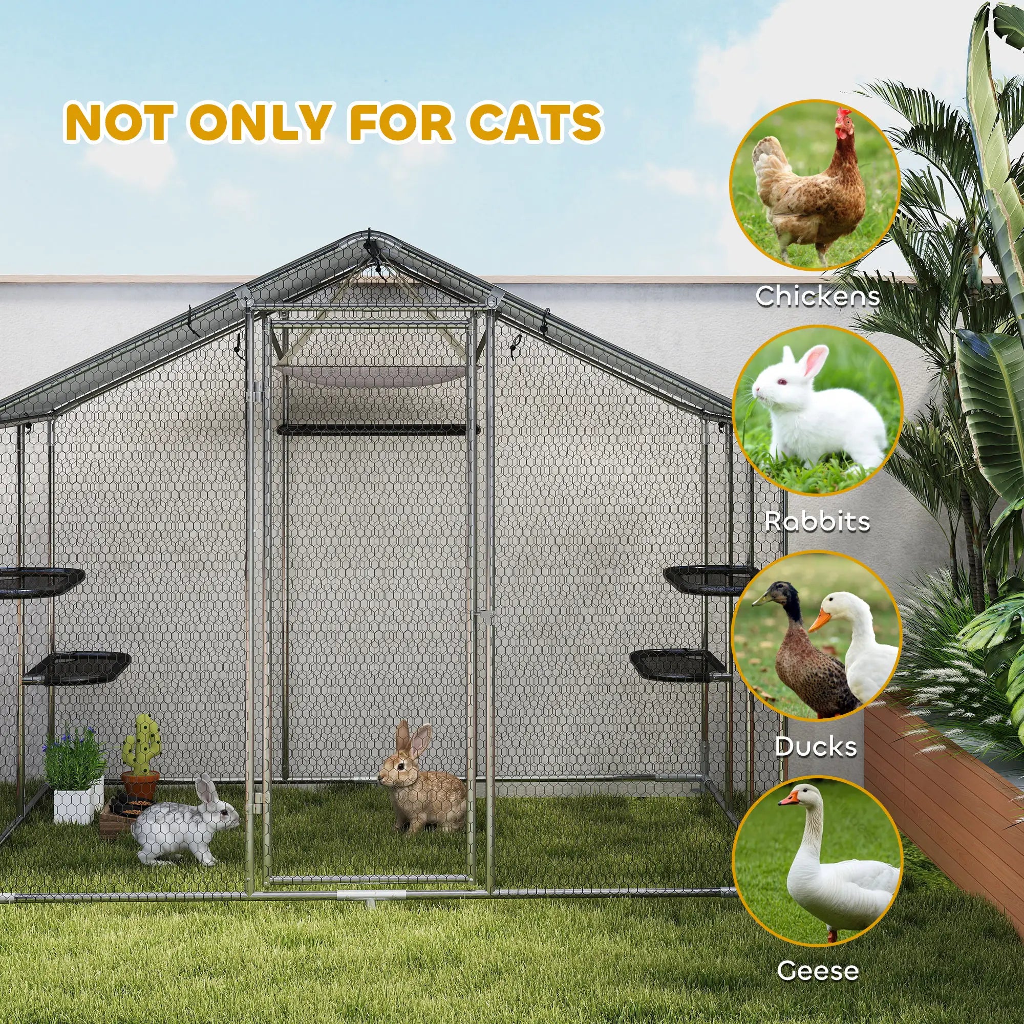 Large Catio Outdoor Cat Enclosure, Waterproof Cover, 94.5
