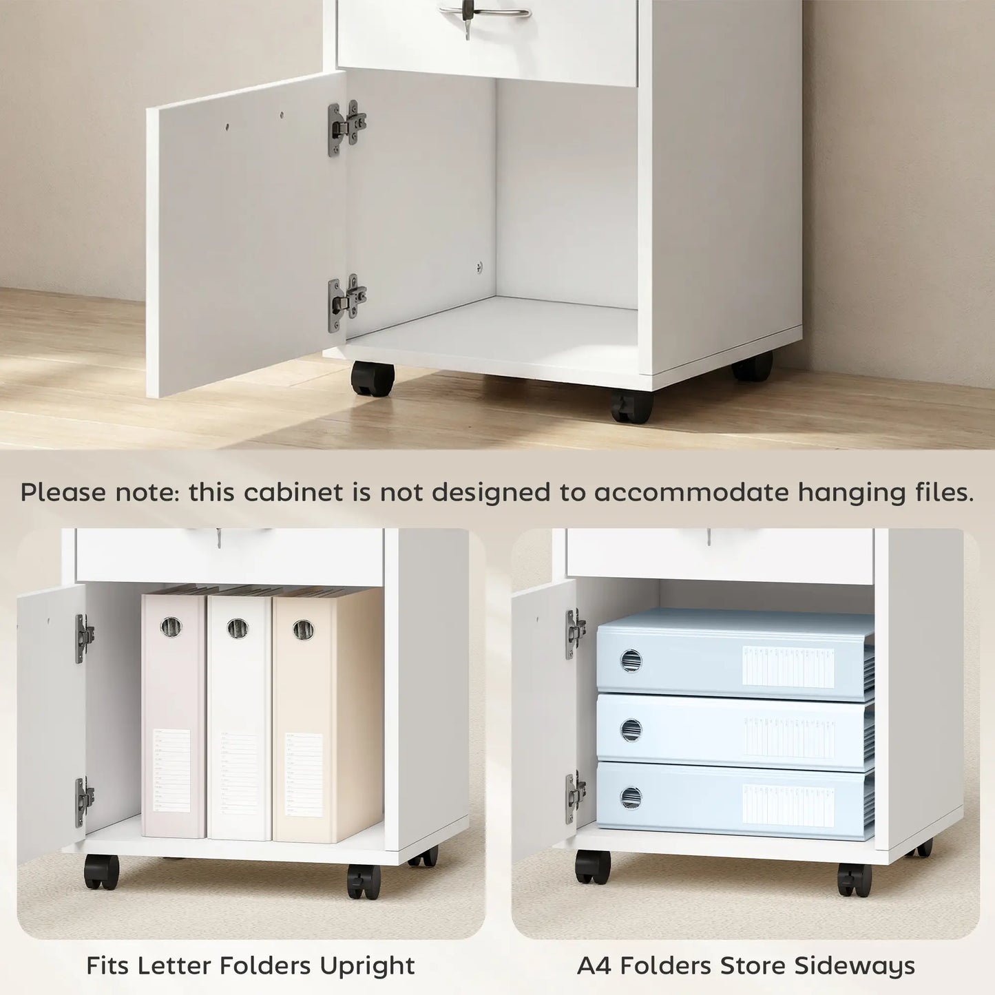 24" Vertical Filing Cabinet with Lock, Mobile, White Office Cabinets & Cupboards at Gallery Canada
