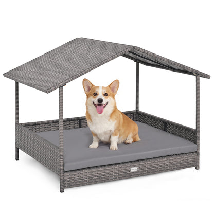 Elevated PE Rattan Dog Bed With Canopy, Gray Dog Kennels at Gallery Canada
