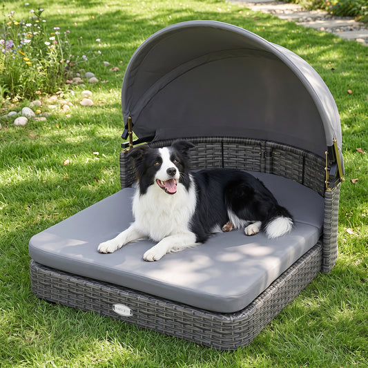 Wicker Dog House with Canopy & Cushions, Gray Dog Kennels Gray at Gallery Canada