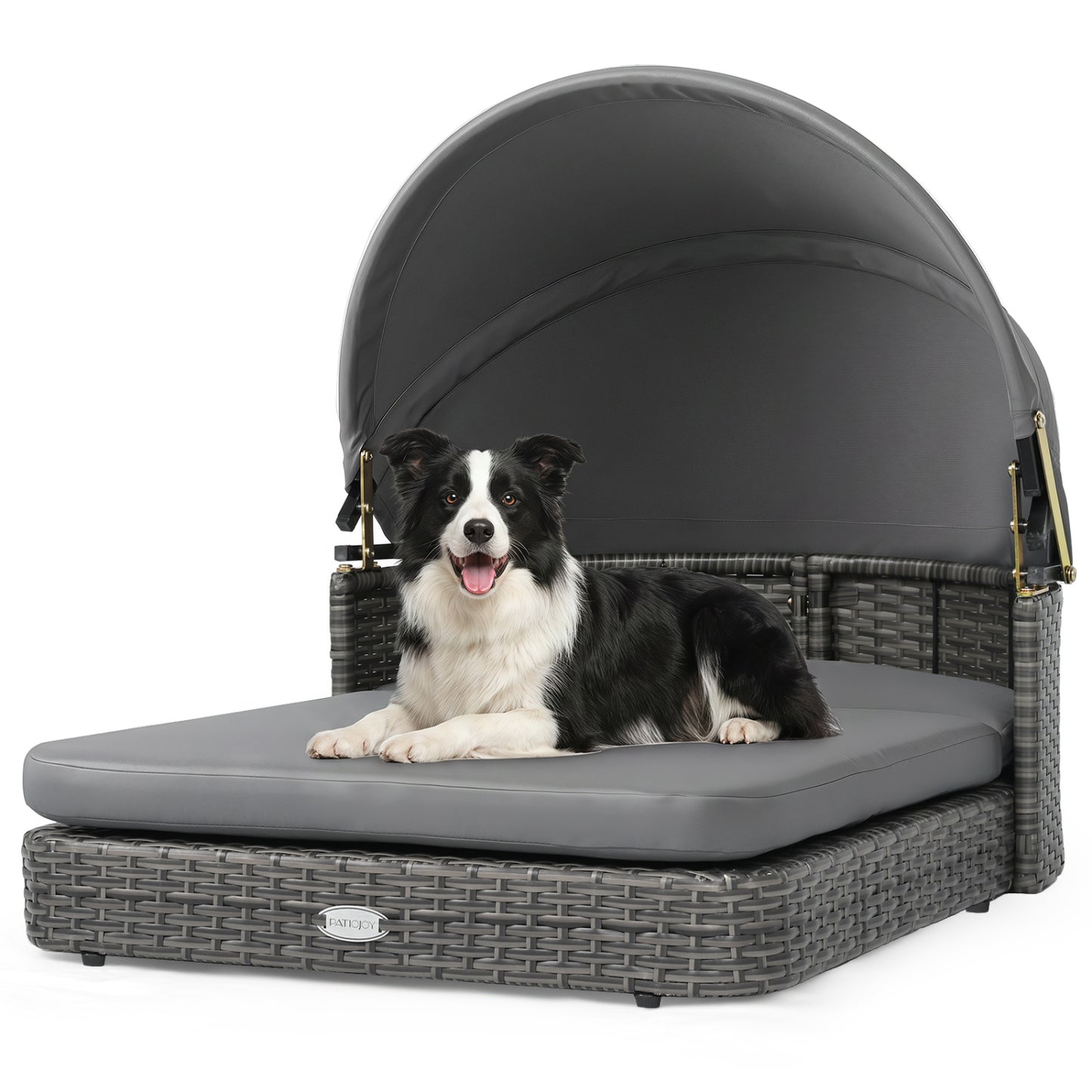 Maison pour chien en osier avec auvent et coussins, grise