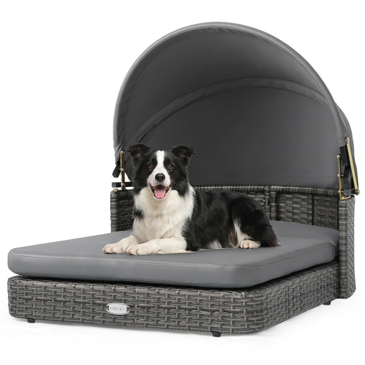 Wicker Dog House with Canopy & Cushions, Gray Dog Kennels Gray at Gallery Canada