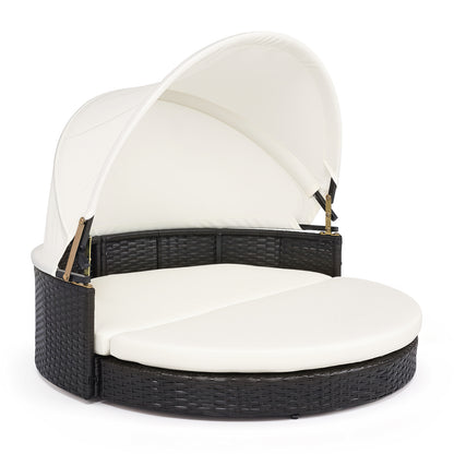 Maison pour chien en osier, auvent rétractable, coussin amovible, blanc