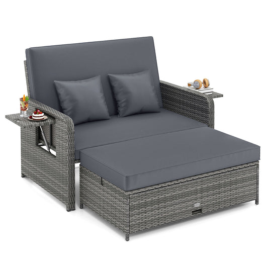 Wicker Loveseat Sofa With Ottoman, Side Tray, Gray Patio Furniture Sets Gray at Gallery Canada