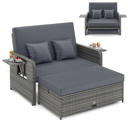 Wicker Loveseat Sofa With Ottoman, Side Tray, Gray Patio Furniture Sets at Gallery Canada