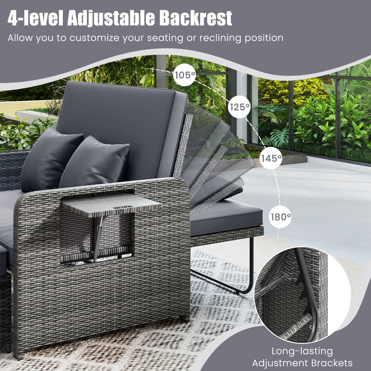 Wicker Loveseat Sofa With Ottoman, Side Tray, Gray Patio Furniture Sets at Gallery Canada