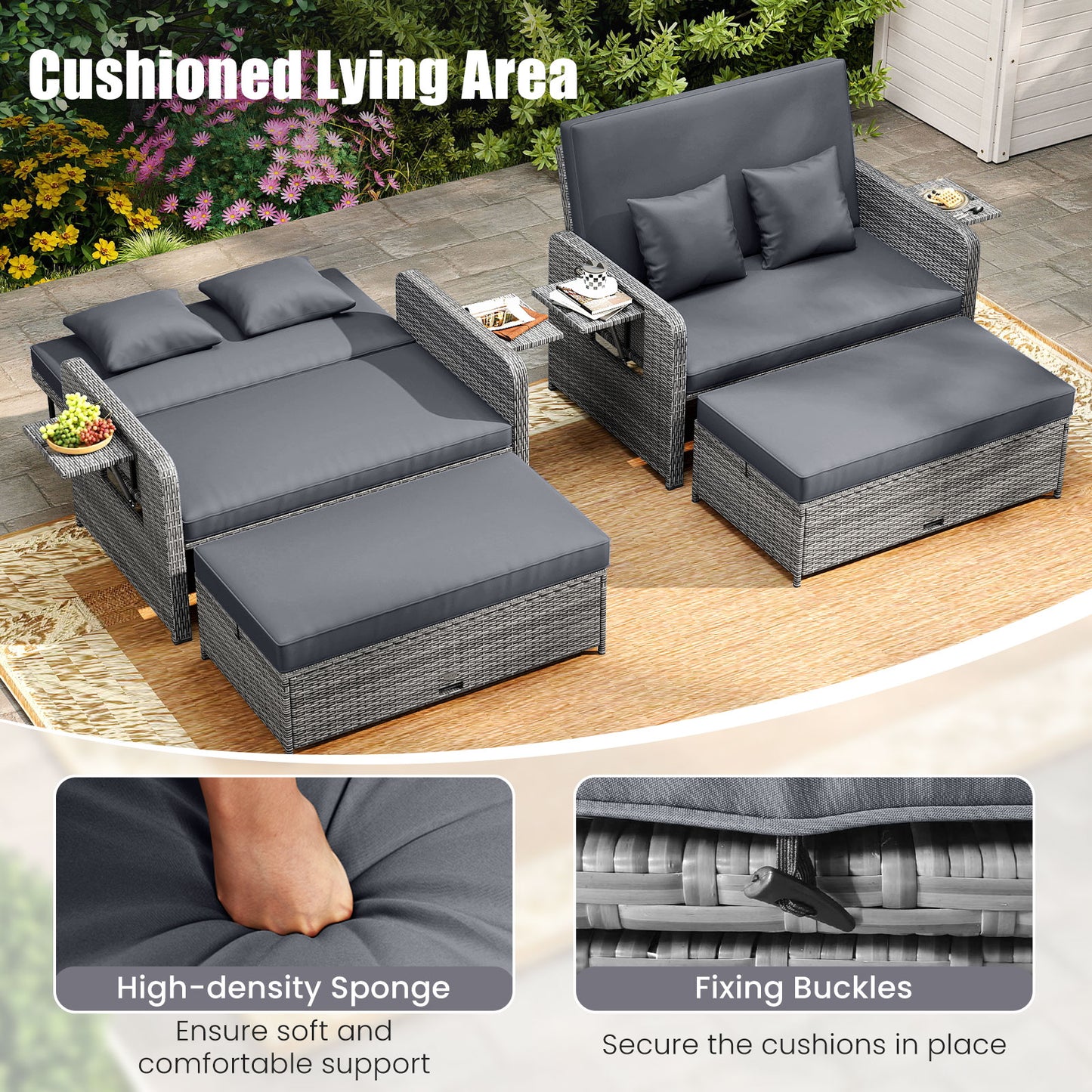 Wicker Loveseat Sofa With Ottoman, Side Tray, Gray Patio Furniture Sets at Gallery Canada