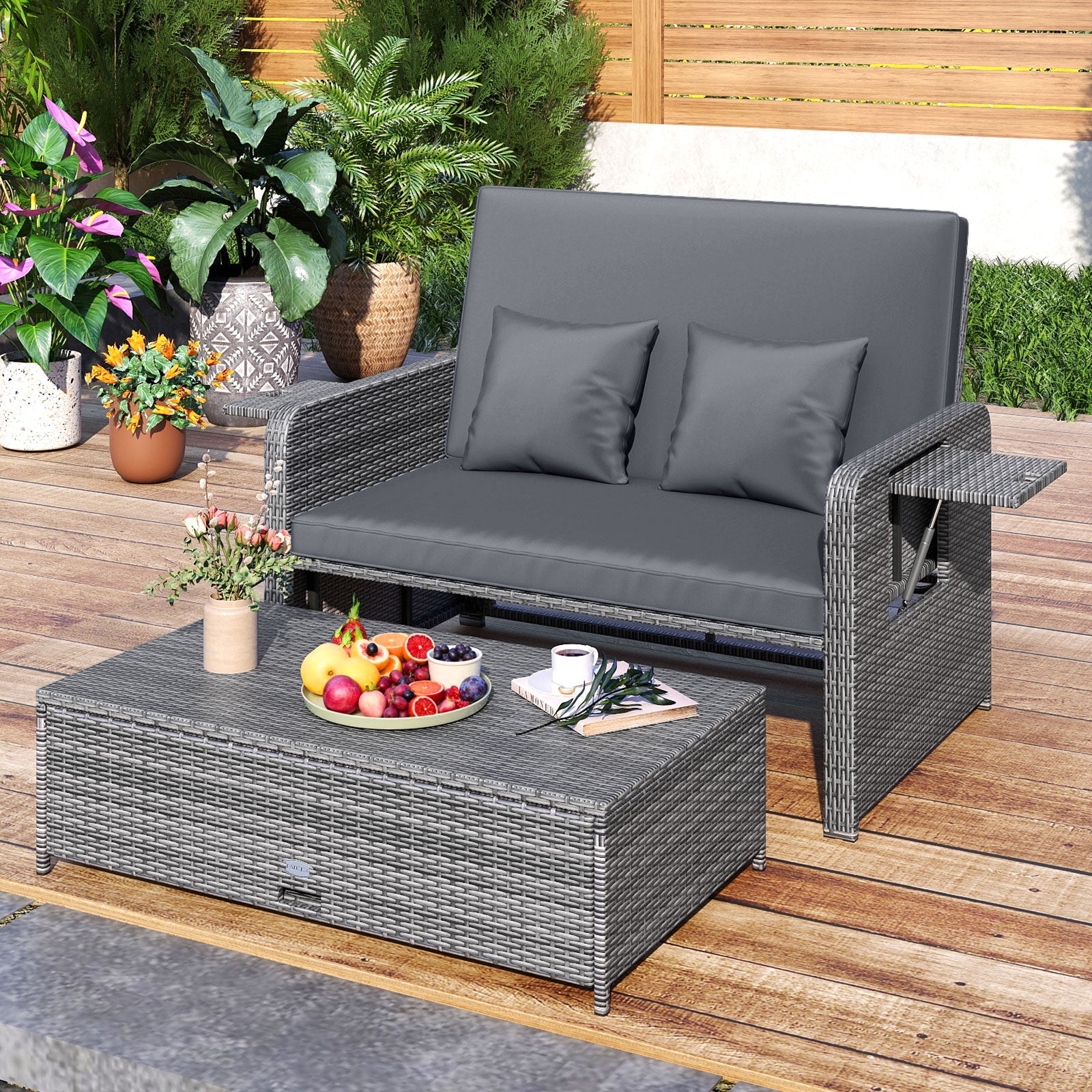 Wicker Loveseat Sofa With Ottoman, Side Tray, Gray Patio Furniture Sets at Gallery Canada