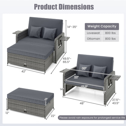 Wicker Loveseat Sofa With Ottoman, Side Tray, Gray Patio Furniture Sets at Gallery Canada