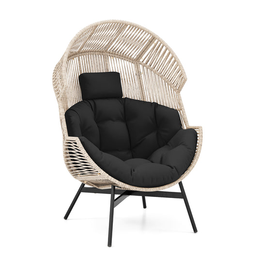 Wicker Oversized Egg Chair With Cushions, Headrest, Black Outdoor Chaise Lounges Black at Gallery Canada