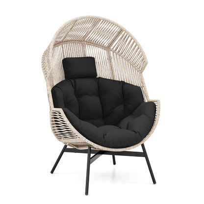 Chaise Œuf Surdimensionnée en Osier Avec Coussins, Appui-tête, Noir