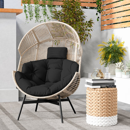 Wicker Oversized Egg Style Chair with Cushions and Headrest, Black Outdoor Chaise Lounges at Gallery Canada