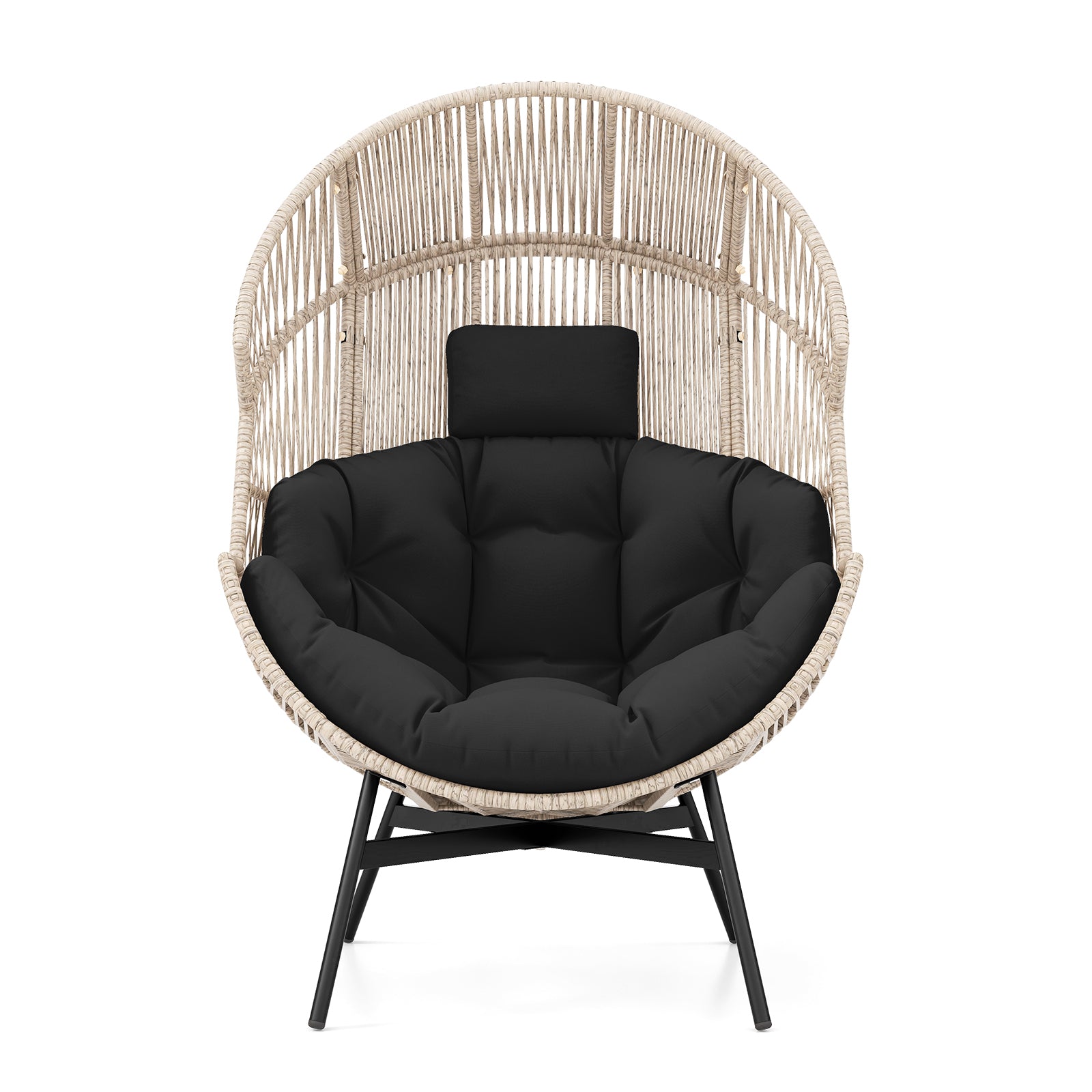 Wicker Oversized Egg Style Chair with Cushions and Headrest, Black Outdoor Chaise Lounges at Gallery Canada