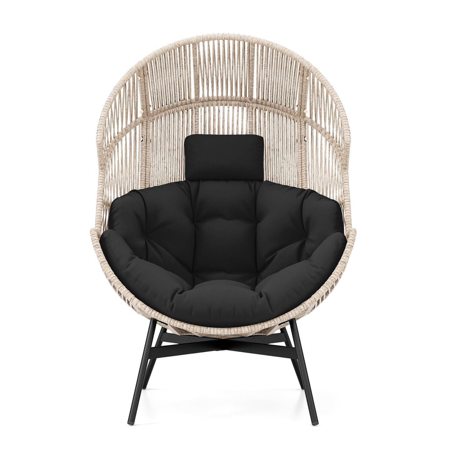 Wicker Oversized Egg Style Chair with Cushions and Headrest, Black Outdoor Chaise Lounges at Gallery Canada