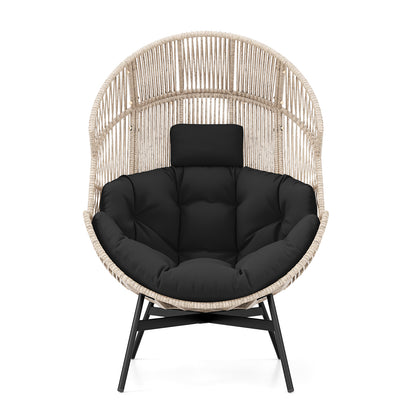 Wicker Oversized Egg Style Chair with Cushions and Headrest, Black Outdoor Chaise Lounges at Gallery Canada