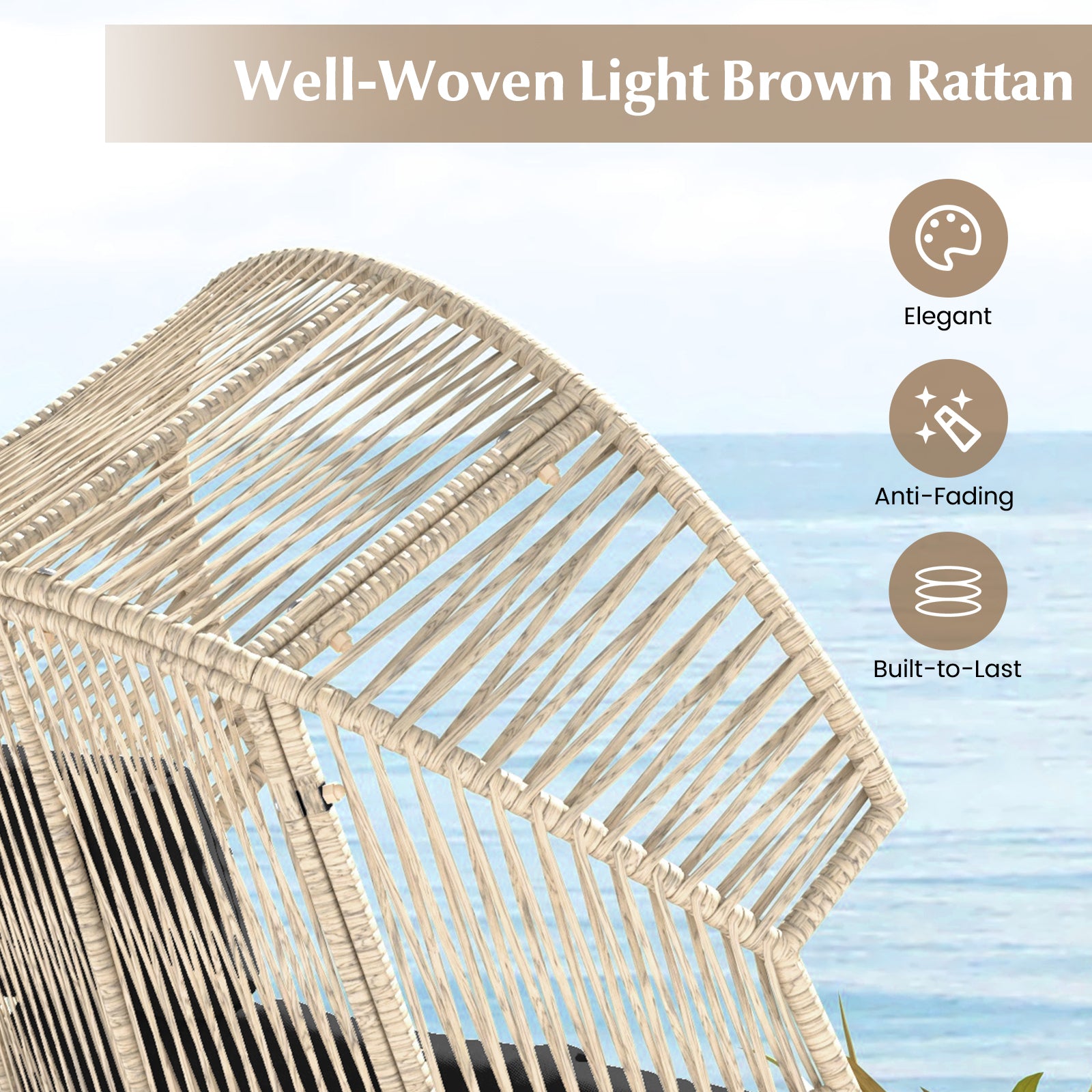 Wicker Oversized Egg Style Chair with Cushions and Headrest, Black Outdoor Chaise Lounges at Gallery Canada