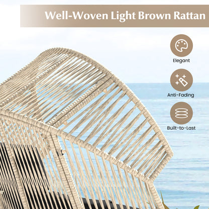 Wicker Oversized Egg Style Chair with Cushions and Headrest, Black Outdoor Chaise Lounges at Gallery Canada