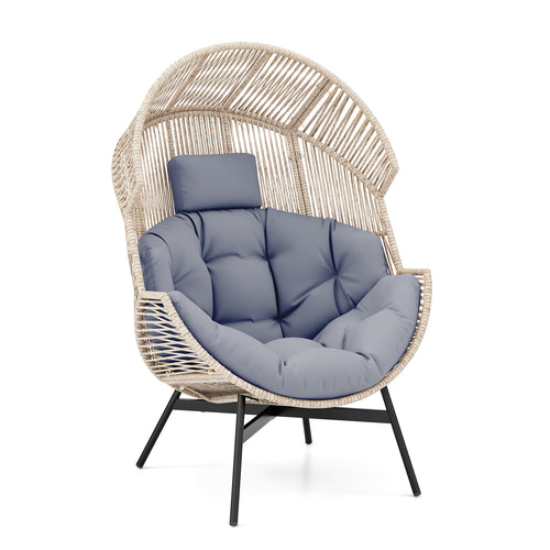 Wicker Oversized Egg Style Chair with Cushions and Headrest, Gray