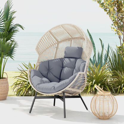 Wicker Oversized Egg Style Chair with Cushions and Headrest, Gray Outdoor Chaise Lounges at Gallery Canada